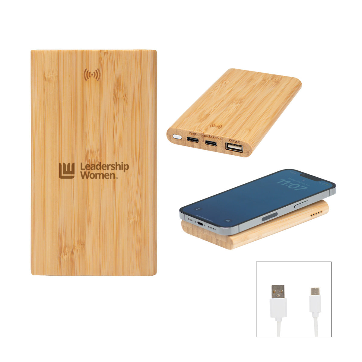 Leadership Women - 5,000 mAh Bamboo Power Bank & 10W Wireless Charger
